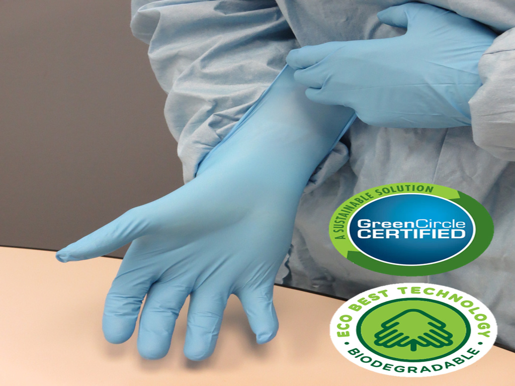7502PF Showa® Biodegradable Single-Use Powder-Free Latex-Free Accelerator-Free Blue Nitrile Gloves for Sensitive Skin